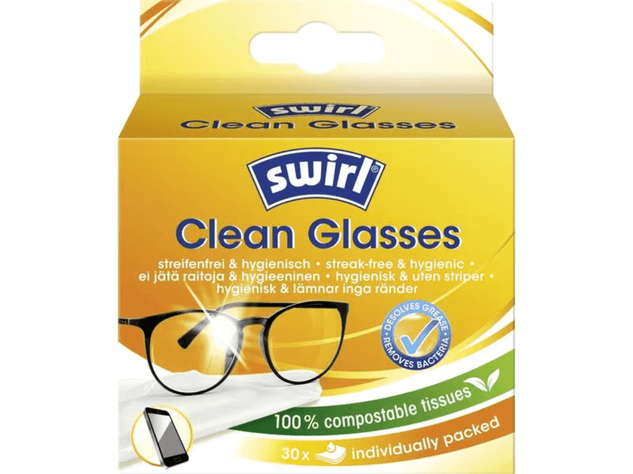 Panno per la pulizia degli occhiali Swirl 30 pezzi, bianco