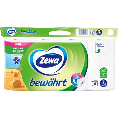 Zewa Toilettenpapier Bewährt weiss mit Strohzellstoff 8 Rollen