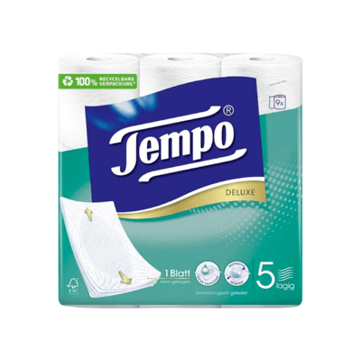 Tempo Toilettenpapier Deluxe 9 Rollen, 5-lagig, Weiss