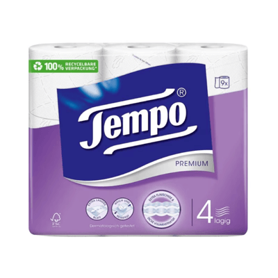 Tempo Toilettenpapier Premium 9 Rollen, 4-lagig, Weiss
