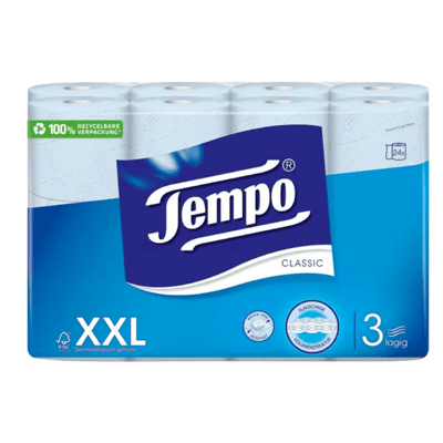 Tempo Toilettenpapier Classic Blau 24 Rollen, 3-lagig, Blau